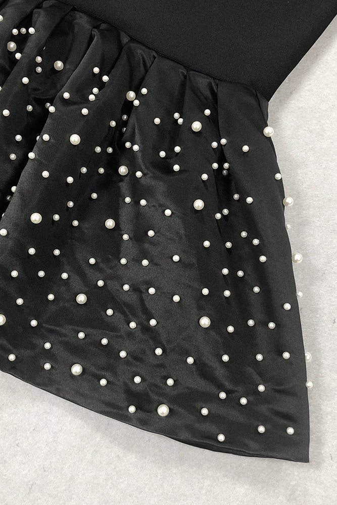 AIIZIE DORIS FLORAL PEARL EMBELLISHED MERMAID BLACK MAXI DRESS - product image