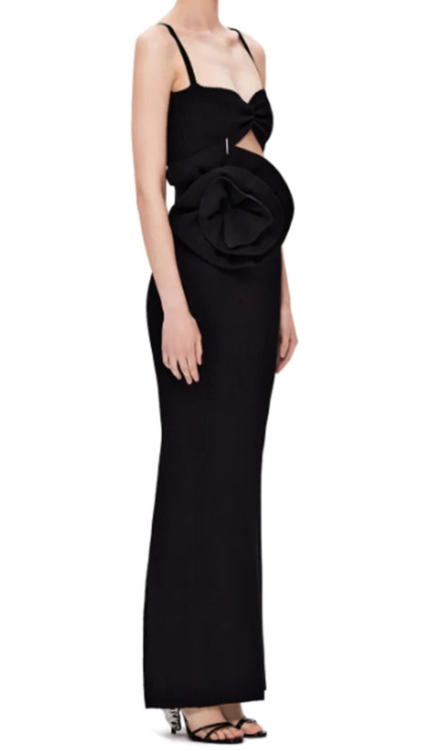 AIIZIE BLACK KNIT SUIT STRIPE TOP SKIRT WITH SLIT FLOWER - product image