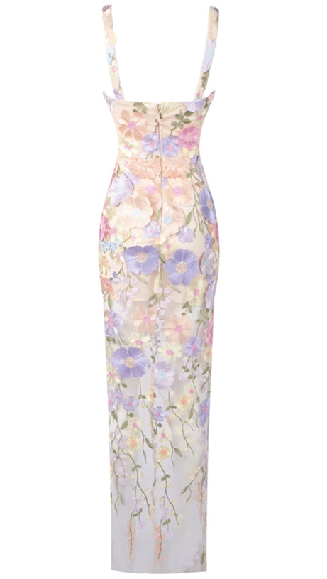 Maxikleid mit Blumenstickerei Lavendel