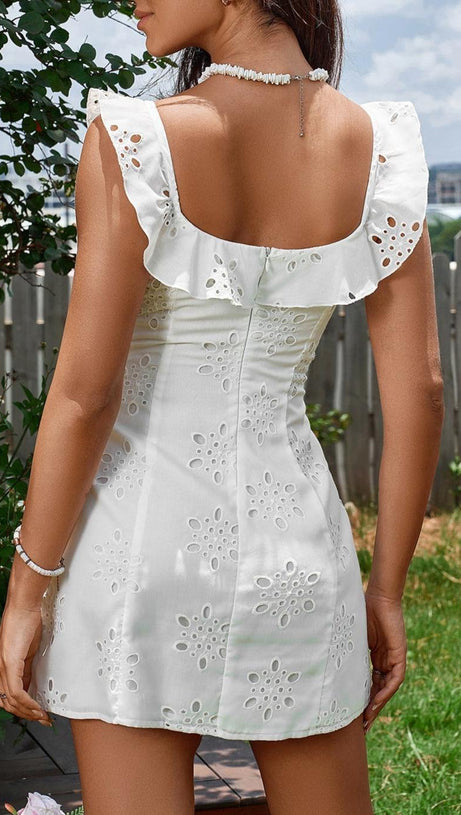 FLY SLEEVE JACQUARD TIE FRONT MINI DRESS