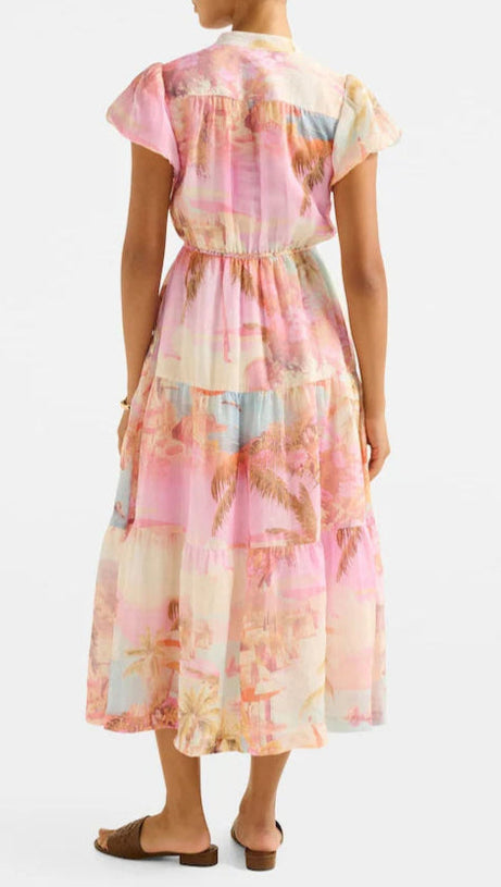 PUFF SLEEVES TIERED MIDI DRESS