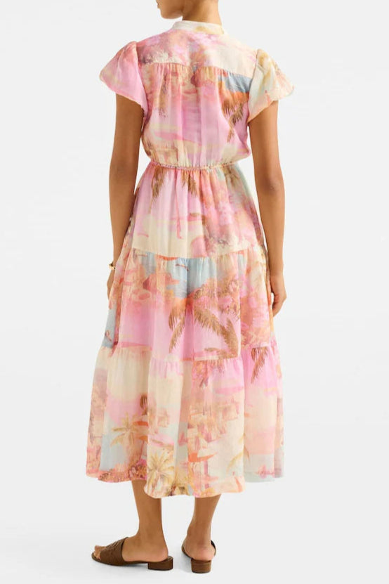 AIIZIE PUFF SLEEVES TIERED MIDI DRESS - product image