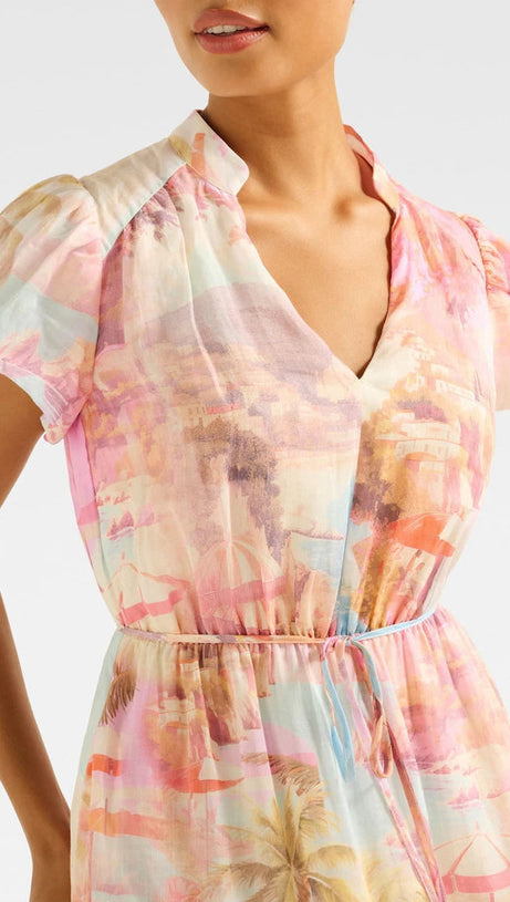 PUFF SLEEVES TIERED MIDI DRESS