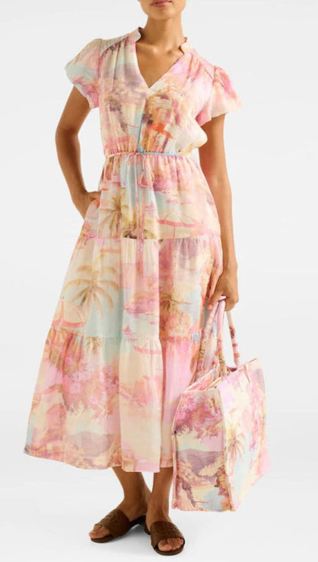 PUFF SLEEVES TIERED MIDI DRESS