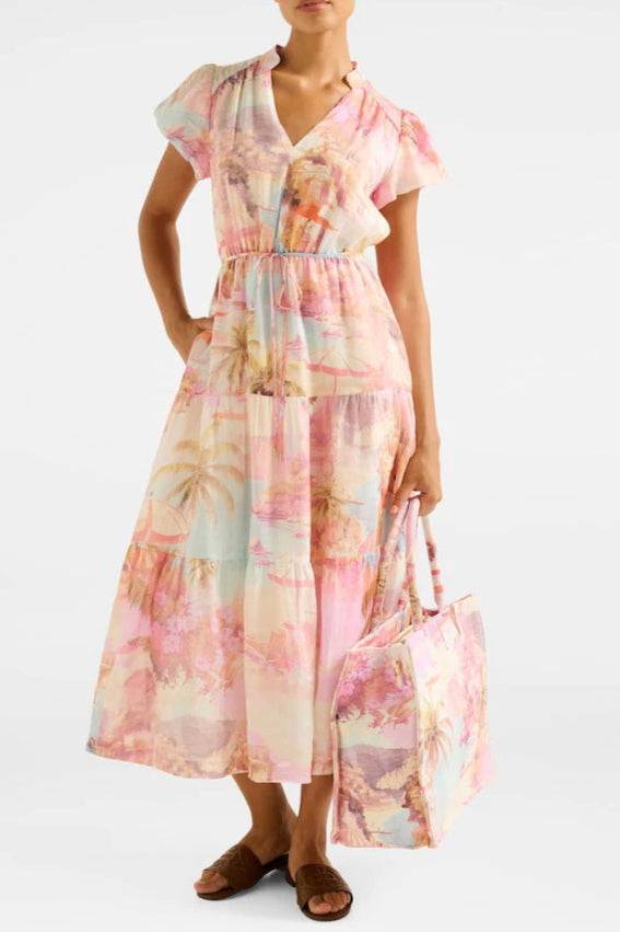AIIZIE PUFF SLEEVES TIERED MIDI DRESS - product image