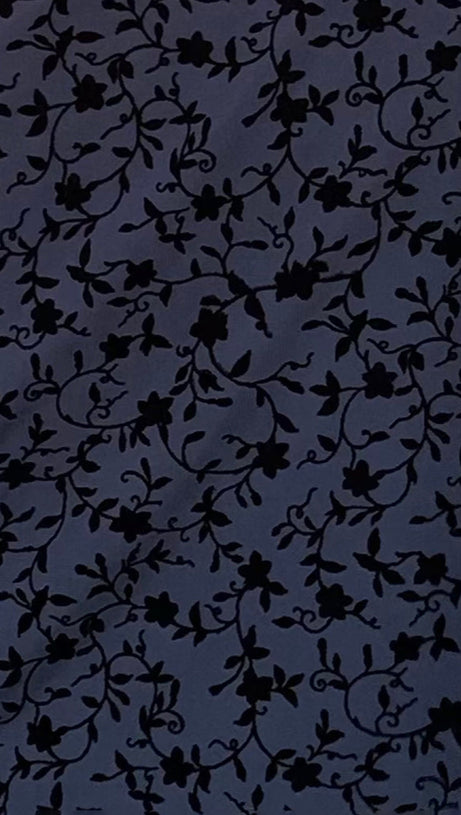 GABRIELA MIDI DRESS IN FLOCKED PETAL NAVY