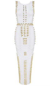 GOLD ACCENT BANDAGE MAXI DRESS