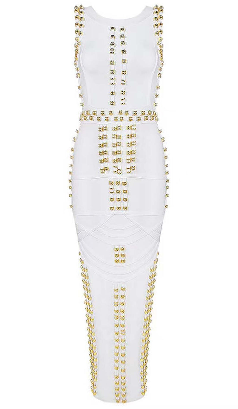 GOLD ACCENT BANDAGE MAXI DRESS