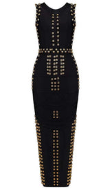 GOLD ACCENT BANDAGE MAXI DRESS