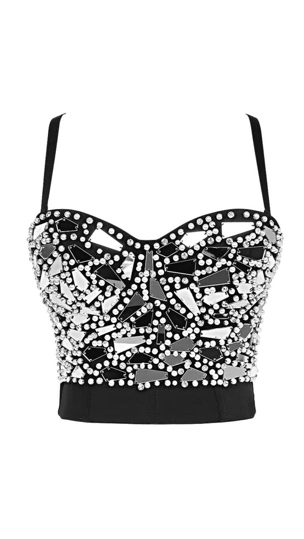 CORSETTO CON PAILLETTES E PERLINE ORO