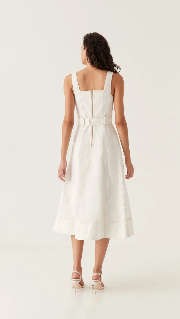 AIIZIE SWEETHEART NECKLINE BELTED MIDI DRESS IN IVORY - product image