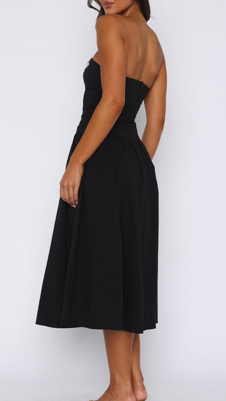 ABITO MIDI SANDRA SENZA SPALLINE IN NERO