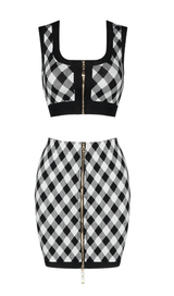 Geometric pattern skirt suit