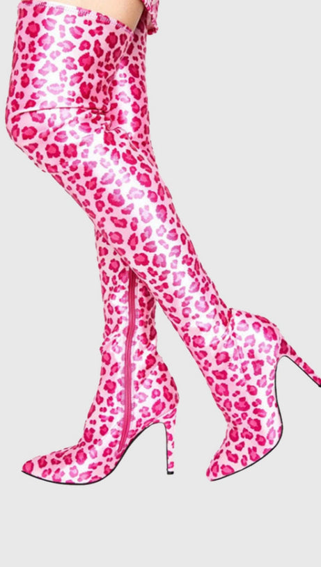 STIVALI ALTI ALLA COSCIA GISELLE CON STAMPA LEOPARDATA - ROSA