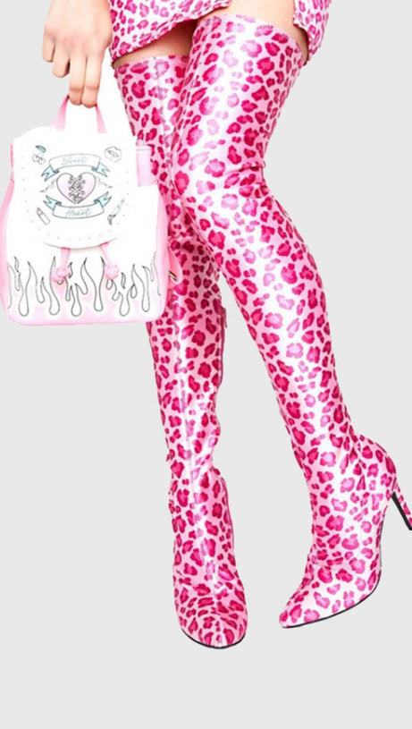 STIVALI ALTI ALLA COSCIA GISELLE CON STAMPA LEOPARDATA - ROSA