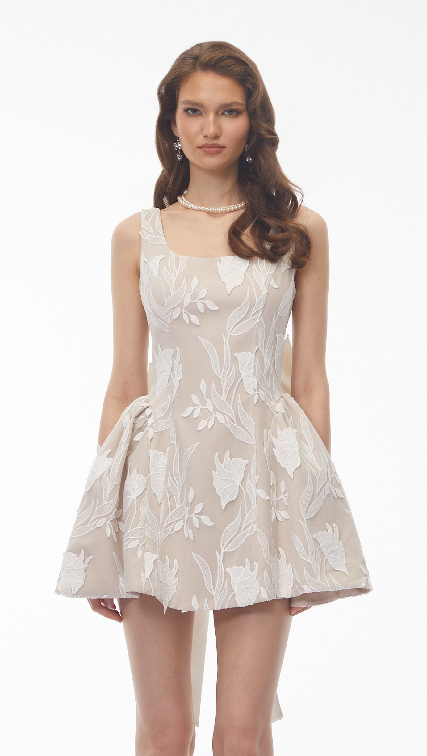 Giuliana Cream Square Neck Floral Print Mini Dress