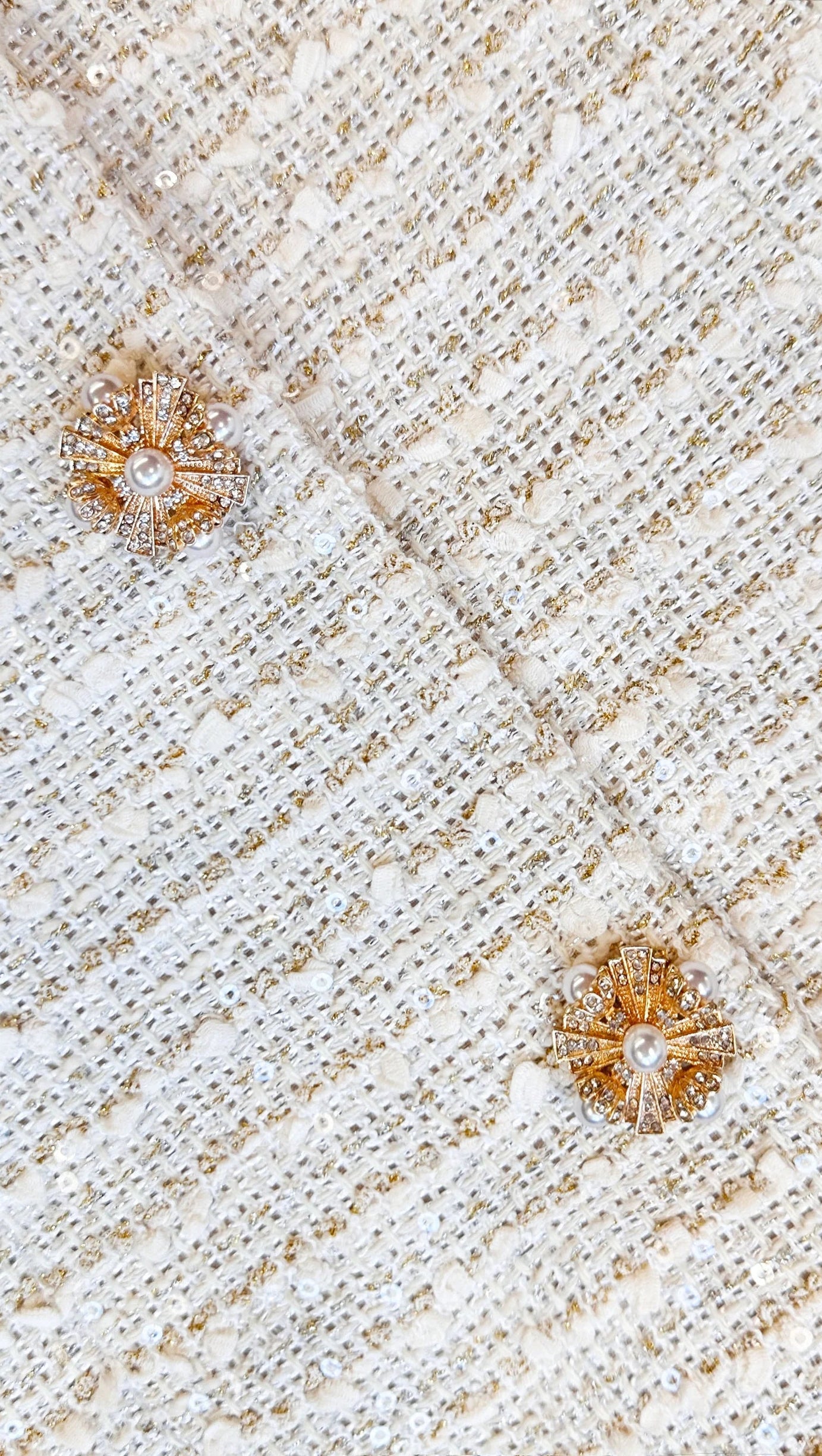 GOLD BOUCLE LONG SLEEVE MINI DRESS