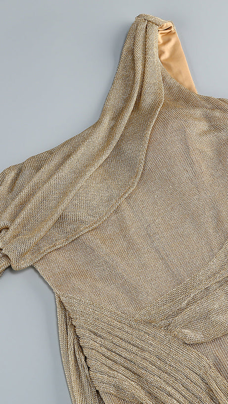 Drapiertes Metallic-Kleid mit einer Schulter