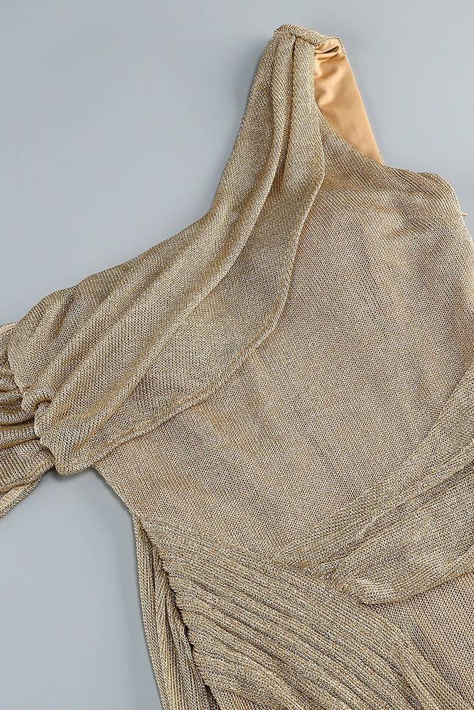 One Shoulder Draped Metallic Gown