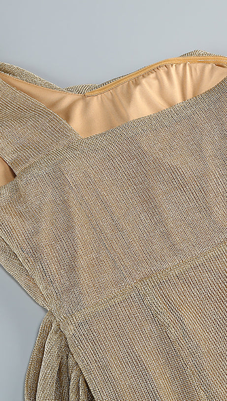 Drapiertes Metallic-Kleid mit einer Schulter