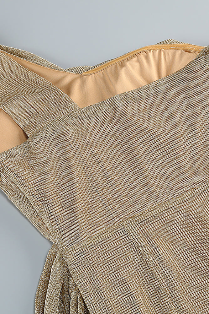 One Shoulder Draped Metallic Gown