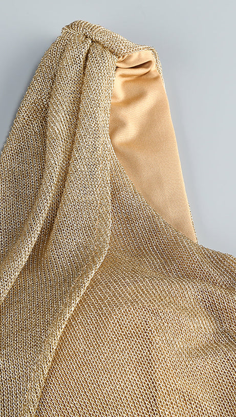Drapiertes Metallic-Kleid mit einer Schulter