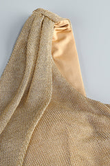 One Shoulder Draped Metallic Gown