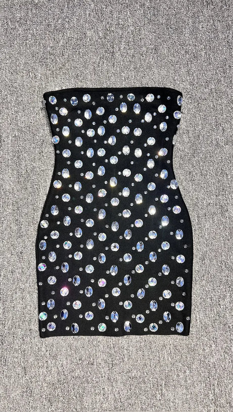 DAPHNE BLACK CRYSTAL EMBELLISHED STRAPLESS MINI DRESS