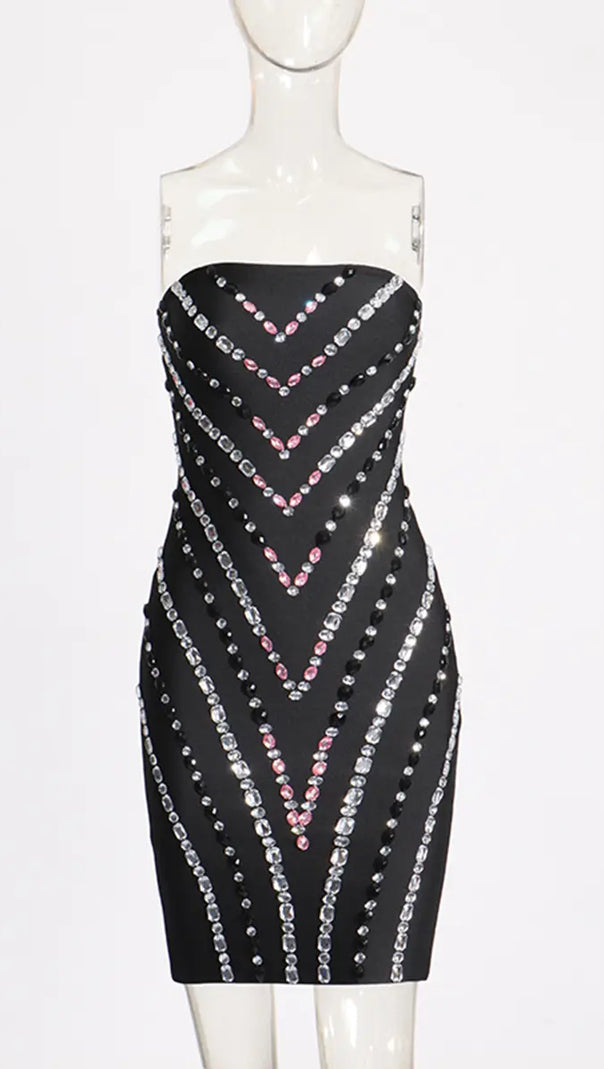 AIIZIE FREDA RHINESTONE PATCHWORK STRAPLESS BODYCON MINI DRESS - product image