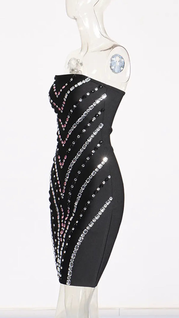 AIIZIE FREDA RHINESTONE PATCHWORK STRAPLESS BODYCON MINI DRESS - product image