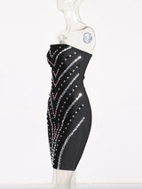 FREDA RHINESTONE PATCHWORK STRAPLESS BODYCON MINI DRESS