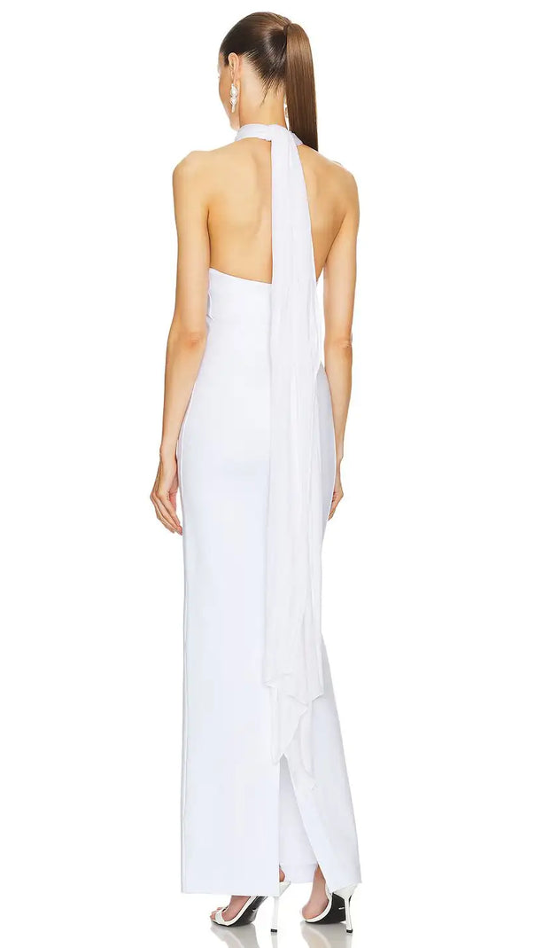 AIIZIE MERRY WHITE SHEER MESH UPPER PONTE LOWER MAXI DRESS - product image