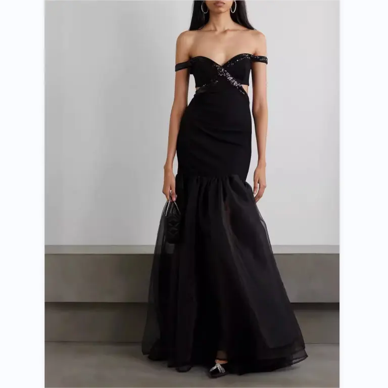 MAUD EMBELLISHED CUTOUT MAXI DRESS IN BLACK