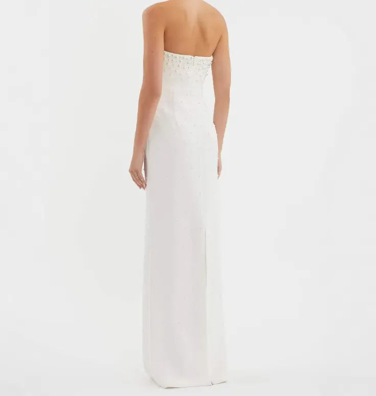 PEARL-EMBELLISHED STRAPLESS GOWN IN WHITE