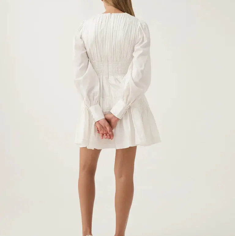VALERIE FALLINGWATER RUCHED MINI DRESS IN WHITE