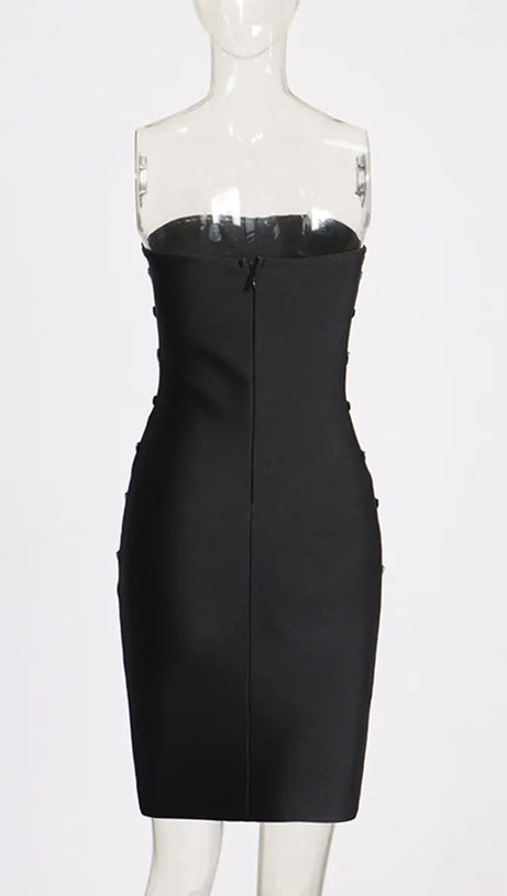 FREDA RHINESTONE PATCHWORK STRAPLESS BODYCON MINI DRESS