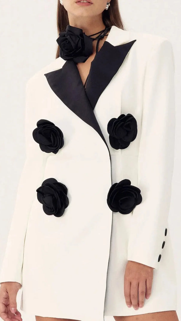 AIIZIE LETITIA FLORAL CONTRAST WHITE BLAZER MINI DRESS - product image