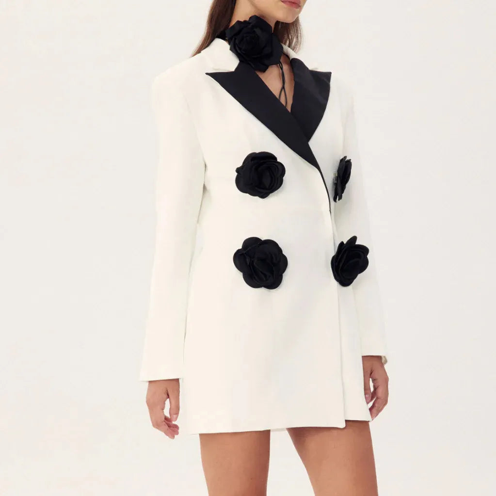 AIIZIE LETITIA FLORAL CONTRAST WHITE BLAZER MINI DRESS - product image