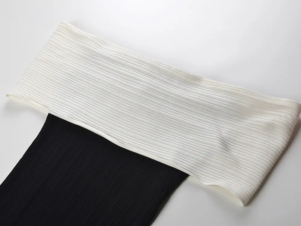 TRUDA BLACK KNIT BOW OFF-SHOULDER MIDI DRESS