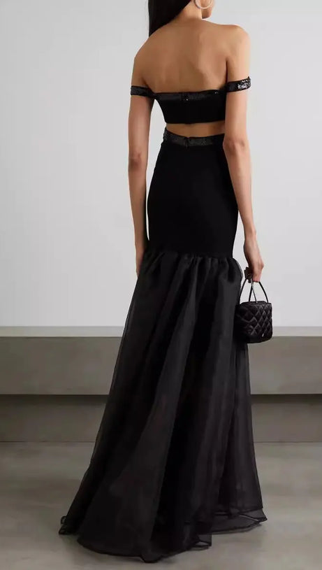 MAUD EMBELLISHED CUTOUT MAXI DRESS IN BLACK