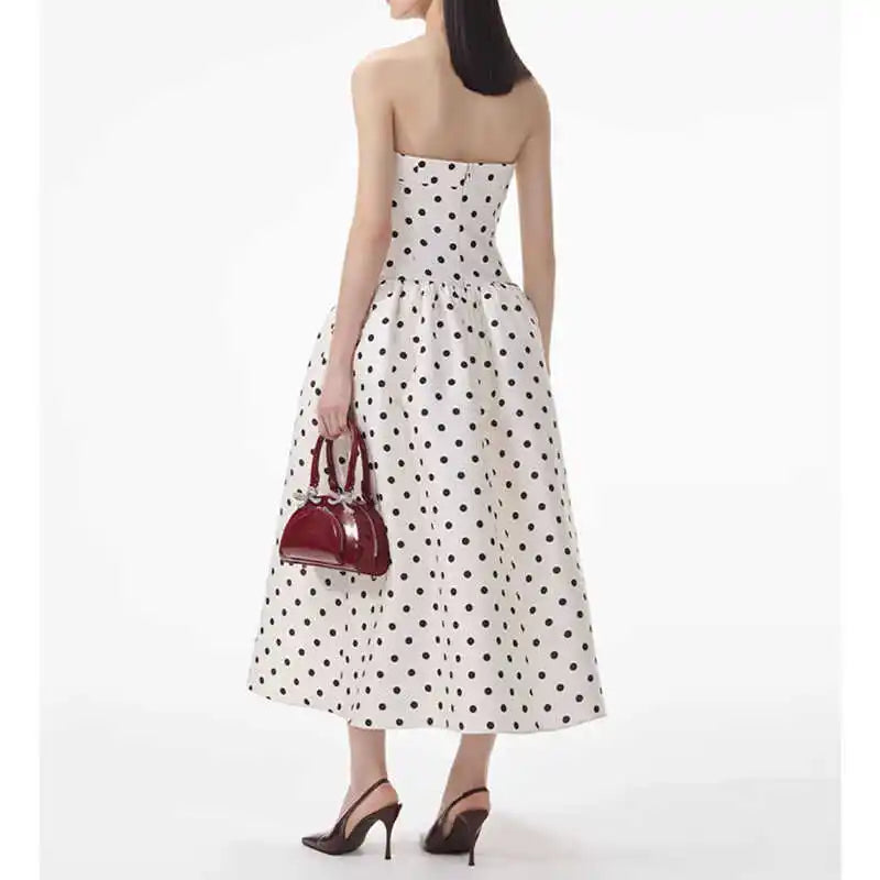 ULA CREAM POLKA DOT TAFFETA MIDI DRESS