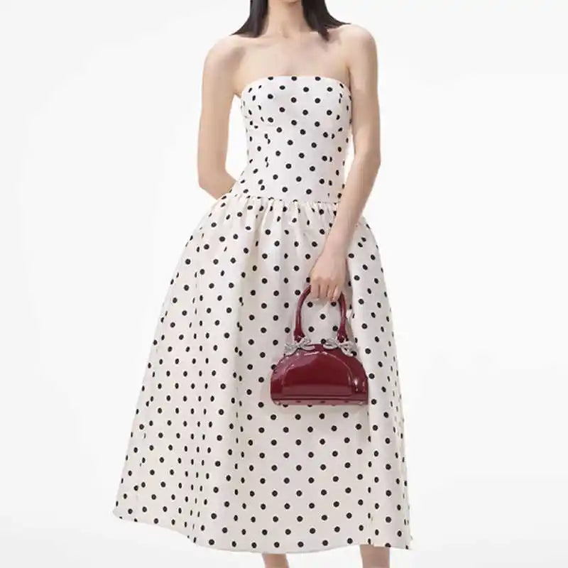ULA CREAM POLKA DOT TAFFETA MIDI DRESS
