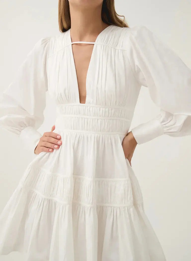 AIIZIE VALERIE FALLINGWATER RUCHED MINI DRESS IN WHITE - product image
