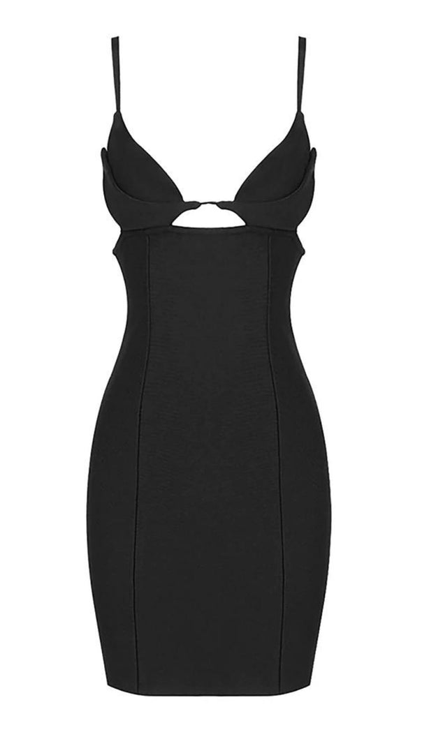 MINI ABITO BENDAGGIO TRAFORATO IN NERO