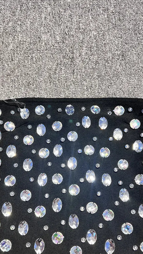 DAPHNE BLACK CRYSTAL EMBELLISHED STRAPLESS MINI DRESS