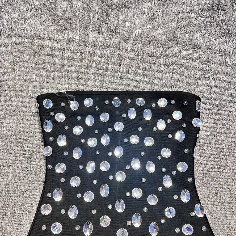 DAPHNE BLACK CRYSTAL EMBELLISHED STRAPLESS MINI DRESS