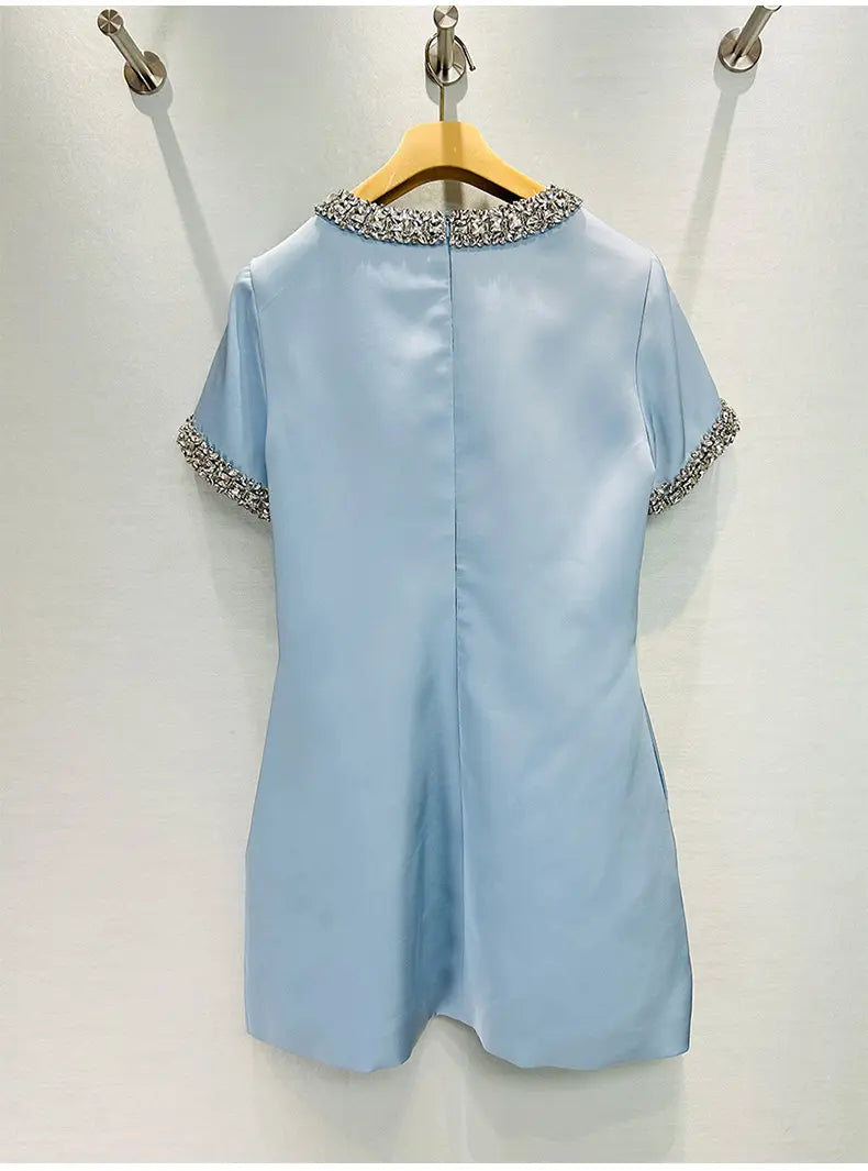 AIIZIE DESTINY EMBELLISHED SATIN MINI DRESS IN BLUE - product image