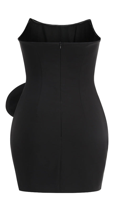 DARLENE STRAPLESS FLORAL MINI DRESS IN BLACK