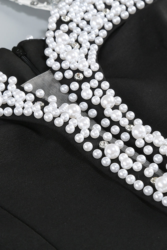 HALTER PEARL CRYSTAL-TRIM MAXI DRESS