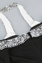 Halter Pearl Crystal-Trim Maxi Dress